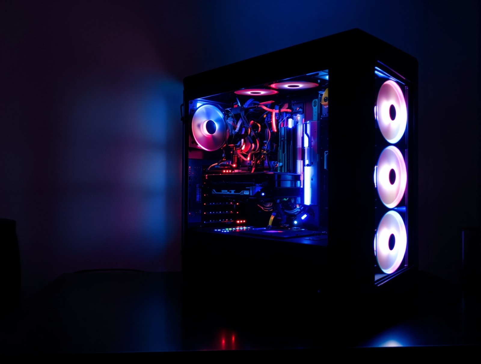 Build de PC gaming terminada y encendida
